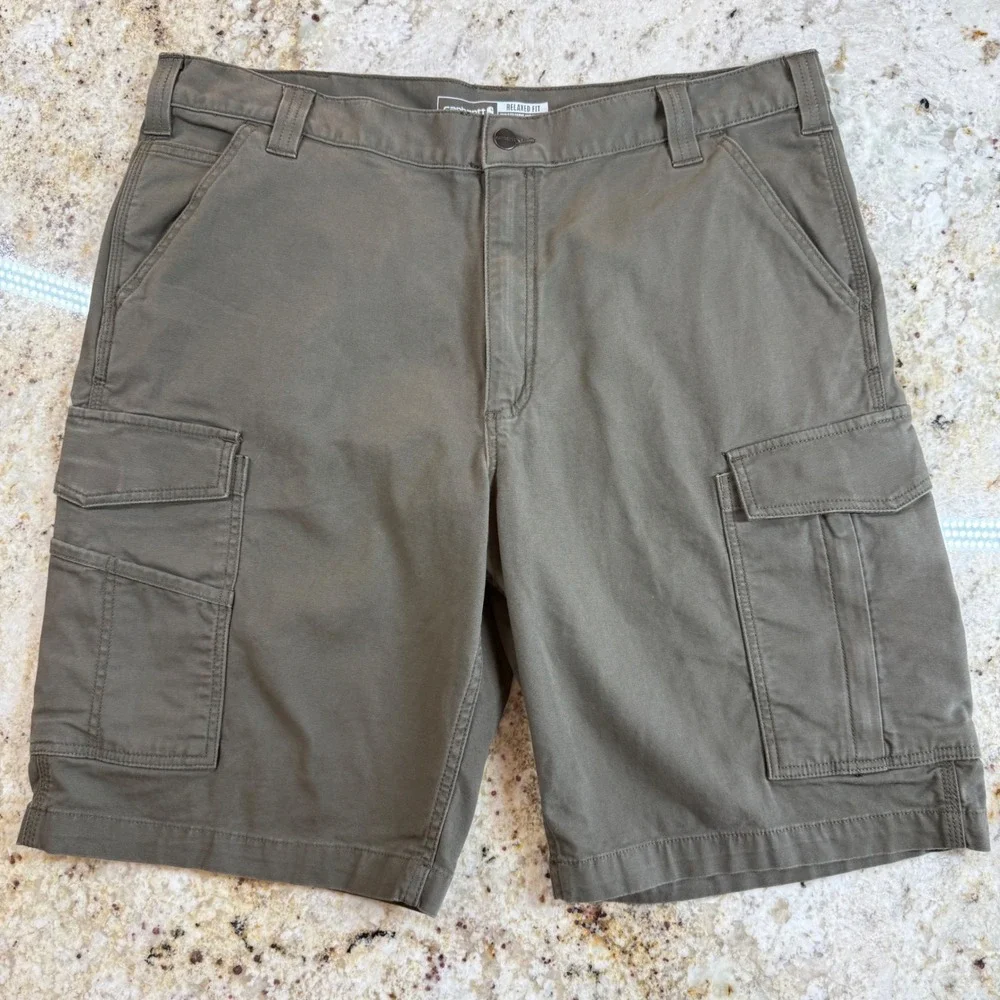 Carhartt Rugged Flex Cargo Work Shorts Mens 40 Moss Canvas Relaxed Fit BS3542